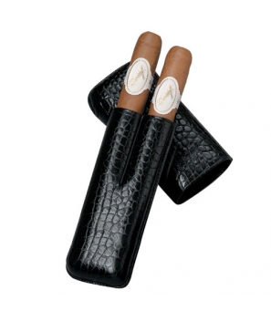 Davidoff Black 'Croco' Leather Two Finger Corona Case 