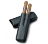 Zino Black Leather Two Finger Double Corona Cigar Case