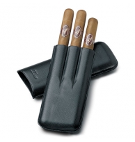 Zino Black Leather Three Finger Double Corona Cigar Cases