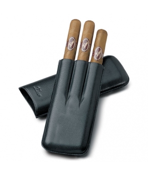 Zino Black Leather Three Finger Double Corona Cigar Cases